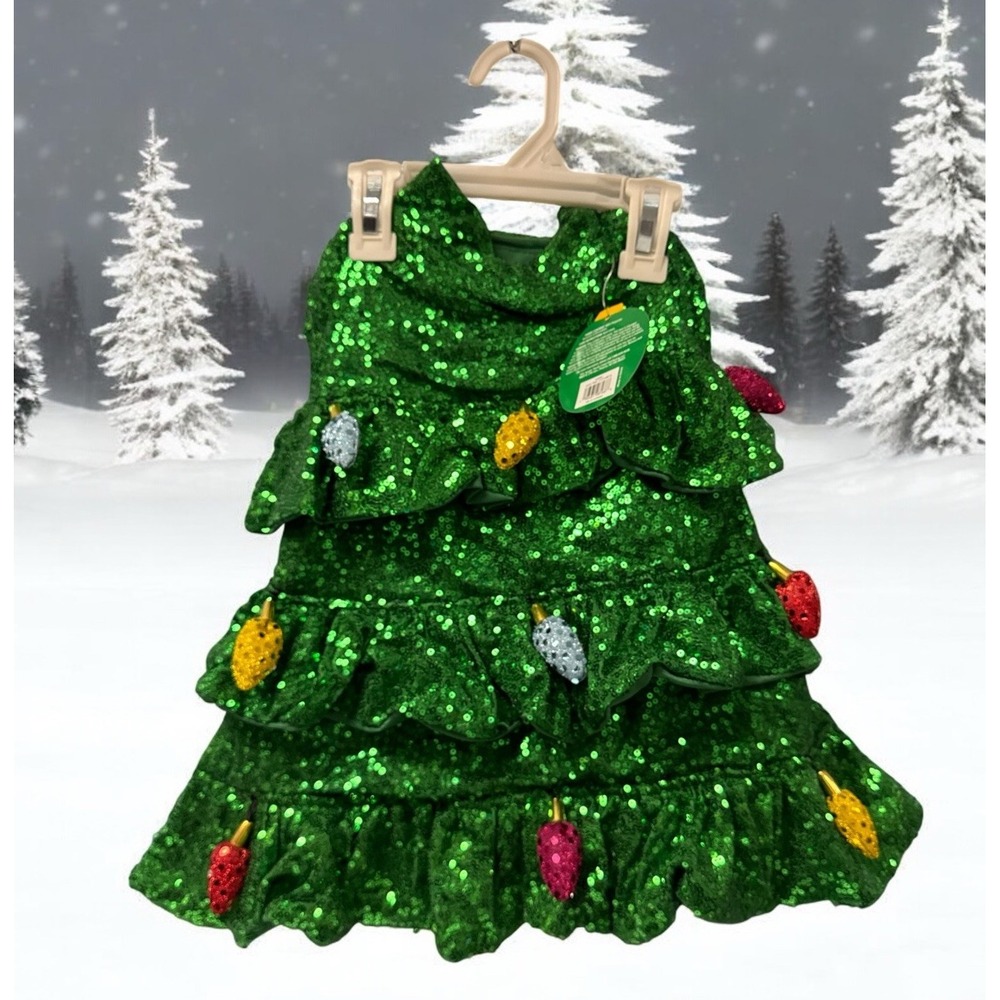 Merry & Bright Holiday Christmas Pet Dog Apparel Sequin Tree Costume Size M